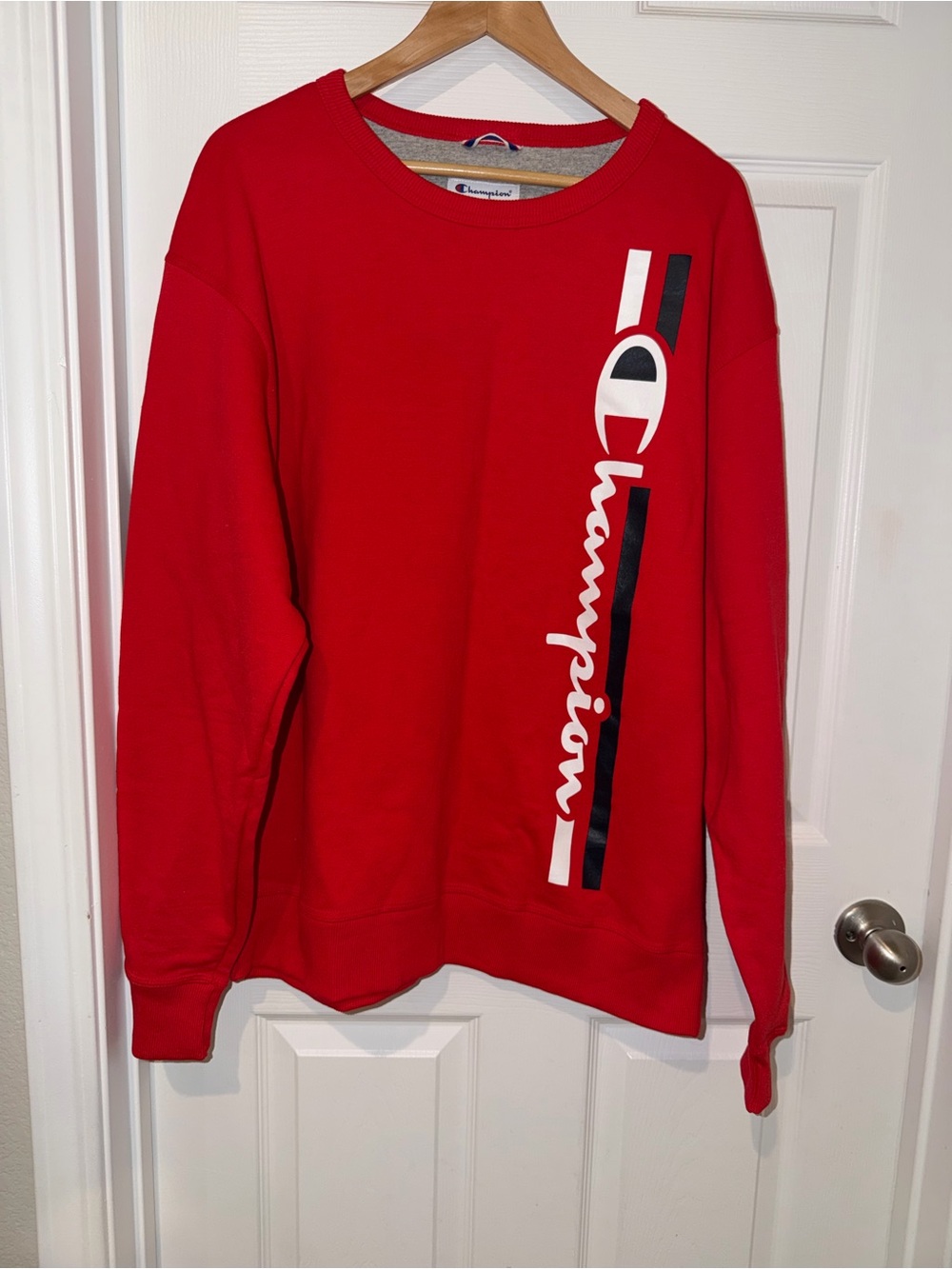 Champion Red Crewneck with Contrast Gray Interior